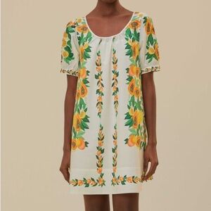 NEW FARM Rio Papaya Salad Scarf Mini Dress Tropical Cotton w/ Slip White Size M